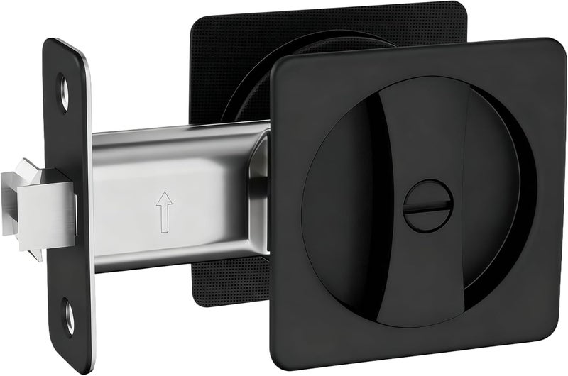 Lethato Pocket Door Hardware Black, Pocket Door Lock, Pocket Door Latch, Matte Black Contemporary Pocket Door with Privacy Lock (1 Pack, Square Rounded-Corner) - Image 1